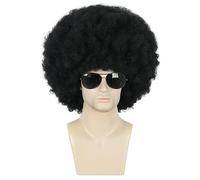 Karlery Perruque Courte Frisée Noire pour Homme et Femme Perruque Disco Afro des Années 70 et 80 pour Carnaval Halloween Cosplay Déguisement Party