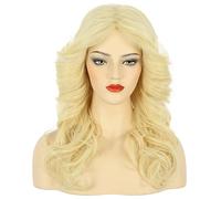 Karlery Perruque Longue Bouclée Blonde à Plumes des Années 70 pour Femme Perruque de Farrah Fawcett Chanteuse Disco Vintage pour Carnaval Halloween Déguisement Party