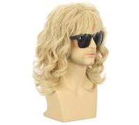 Karlery Perruque Longue Bouclée Blonde Foncée pour Homme et Femme des Années 70 et 80 Perruque de Rocker pour Carnaval Halloween Cosplay Déguisement Party