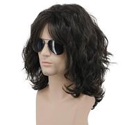 Karlery Perruque Longue Bouclée Brune Foncée pour Homme et Femme des Années 70 et 80 Perruque de Rocker pour Carnaval Halloween Cosplay Déguisement Party
