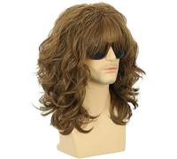 Karlery Perruque Longue Bouclée Brune pour Homme et Femme des Années 70 et 80 Perruque de Rocker pour Carnaval Halloween Cosplay Déguisement Party