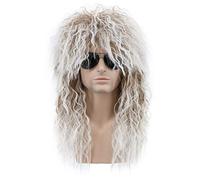 Karlery Perruque Longue Bouclée Brune et Blanche pour Hommes et femmes Perruque Mulet de Rocker des Années 70 et 80 pour Carnaval Halloween Cosplay Déguisement Party