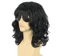 Karlery Perruque Longue Bouclée Noir pour Homme et Femme des Années 70 et 80 Perruque de Rocker pour Carnaval Halloween Cosplay Déguisement Party
