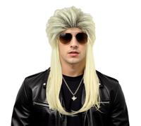 Karlery Perruque Longue Droite Blonde Ombrée pour Homme et Femme Perruque Mulet des Années 70 et 80 de Rocker Punk Respirante Taille Ajustable pour la Fêtes d’Halloween Costume Party