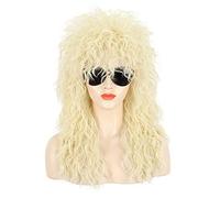 Karlery Perruque Mulet Longue Bouclée Blonde pour Femmes et Hommes des Années 70 et 80 Perruque de Rocker Métal Lourd Punk pour Carnaval Halloween Cosplay Déguisement Party