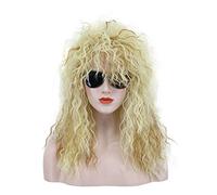 Karlery Perruque Mulet Longue Bouclée Blonde pour Hommes Femmes Perruque de Rocker Punk des Années 70 et 80 pour Carnaval Halloween Cosplay Déguisement Party