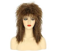 Karlery Perruque Mulet Longue Bouclée Brune Foncée pour Femme Perruque de Rocker des Années 70 et 80 pour Carnaval Halloween Cosplay Déguisement Party