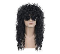 Karlery Mens Long Bouclés Noir 80s Heavy Metal Rocker Perruque 80s à thème Partie Perruque