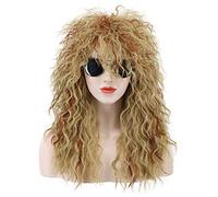 Karlery Perruque Mulet Longue Bouclée Orange Mix Blond pour Femmes et Hommes des Années 70 et 80 Perruque de Rocker Métal Lourd Punk pour Carnaval Halloween Cosplay Déguisement Party