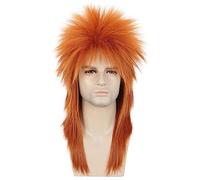 Karlery Perruque Mulet Longue Raide Orange pour Homme et Femme Perruque de Rocker Punk des Années 70 et 80 pour Carnaval Halloween Cosplay Déguisement Party