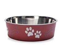 Karlie bol en acier inoxydable Bella avec motif de patte, 2200 ml, diamètre de 21 à 23 cm, rouge foncé
