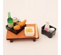 KARLOR Ensemble de repas japonais miniature 10 pièces avec table Bento Box Sake Gobelet Natto Ailes de poulet frites Baguettes Échelle 1:12 Mini meubles Aliments Boissons Mini Scène Décoration de