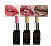 KARLOR Lot de 3 rouges à lèvres scintillants métallisés brillants - Brillant - Brillant - Diamant - Avec brillant métallique nacré - Rose doré - Festival (Lot B)