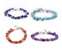KARLOR Lot de 4 bracelets en cristal naturel avec chaîne réglable pour femme - Gravier en cristal violet bleu rouge turquoise irrégulier multicolore bracelet d'amitié cadeau