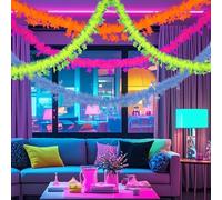 KARLOR Lot de 4 guirlandes UV de 2 m - Bandes fluorescentes avec étoiles - Décorations de fête fluorescentes - Lumière noire - Guirlande de macarons - Décoration lumineuse sous lumière UV