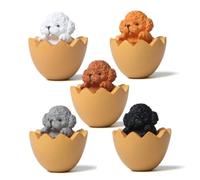 KARLOR Lot de 5 figurines miniatures pour chien - Mini caniche dans des coquilles d'œufs - Statue de chiot nouveau-né - Décoration de table pour voiture, ordinateur, aquarium