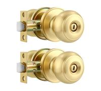 Karlstone Lot de 2 boutons de porte intérieure ronds, boule plate, poignée de porte intérieure en laiton poli, bouton de porte sans clé avec serrure pour salle de bain ou chambre à coucher