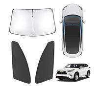 Karltys 3PCS Windshield Sun Shade for 2020-2025 2026 Toyota Highlander, Front and Side Window Sunshade Custom Fit Highlander, Foldable Sun Visor Protector Blocks Heat Harmful UV Rays