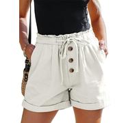 Karlywindow Paperbag Short taille haute pour femme Pantalon d'été ample avec jambes larges, beige, XL