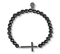 KARMA AND LUCK - Rooted Faith - Bracelet de perles en onyx mat véritable avec breloque en forme de croix et amulette de Fatima élégante pour vous protéger - Fait main en Extrême-Orient