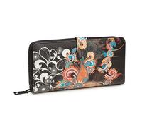 KARMA.DIEM Portefeuille femme fleurs multicolores motif mandala, style ethnique, fermeture éclair, portefeuille XL, nombreux compartiments cartes, Noir, classique