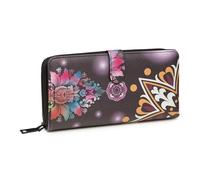 KARMA.DIEM Portefeuille Femme XXL Motif Mandala Ethnique - Grand Compagnon avec 19 Fentes Cartes, Compartiment Smartphone & Double Fermeture - Design Bohème Chic Haute Qualité, Fleurs (Violet)