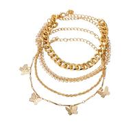 Karma NH10897324 Ensemble de 4 bracelets pour femme Doré moderne Réglable Idée cadeau pour femme Accessoire gourmette Feuilles Papillons
