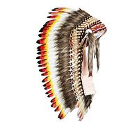 KARMABCN Native American Inspired Medium Feather Headdress (36 inch Long)/War Bonnet