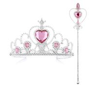 KarneLux Ensemble couronne de princesse et sceptre rose - Accessoire de costume pour carnaval et anniversaire