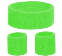 KarneLux Lot de bracelets et bandeaux éponge fluo, accessoires pour tenue rétro des années 1980 et 1990, accessoires Vokuhila pour costumes hommes et femmes (vert fluo)