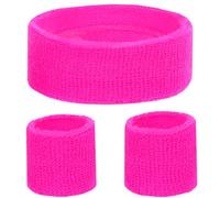 KarneLux Lot de bracelets et bandeaux éponge fluo, accessoires pour tenue rétro des années 1980 et 1990, accessoires Vokuhila pour costumes hommes et femmes (rose fluo)