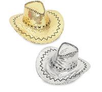 KarnevalsTeufel Chapeau de cowboy à paillettes - Pour le Nouvel An - Doré ou argenté - Pour fête du Nouvel An - Happy New Year (argent) Taille unique