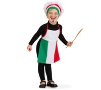 KarnevalsTeufel Costume de boulangers à pizza pour enfant (tablier + bonnet) Carnaval, fête à thème (128/140), Vert, Blanc, Rouge.