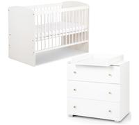 Mon Mobilier Design Karolina II Ensemble lit bébé 120x60 et Commode à Langer 3 tiroirs Blanc