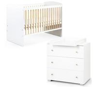 Mon Mobilier Design Karolina II Ensemble lit bébé 120x60 et Commode à Langer 3 tiroirs Blanc/Pin