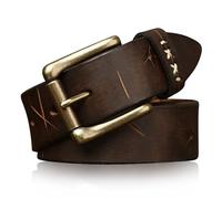 Karoukee Ceinture au Design Ancien Faite Main pour Homme - Ceinture en Cuir Pleine Fleur pour Homme - Ceinture de Mode Robuste pour Homme - Largeur 3.8 CM - Boucle Laiton Lourd