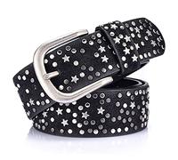 Karoukee Ceinture de Mode à Rivets pour Femmes, Ceinture en Cuir avec Rivets Métalliques et Ornements Étoilés, Ceinture Élégante pour Damas avec Boucle Légère pour Jeans, Pantalons et Shorts