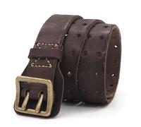 Karoukee Ceinture en Cuir Véritable Durable pour Homme, Ceinture Vintage avec Boucle en Laiton, Ceinture Décontractée à Double Boutonnage Emballée dans une Boîte Cadeau, Largeur 3.8 CM