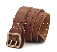 Karoukee Ceinture en Cuir Véritable Durable pour Homme, Ceinture Vintage avec Boucle en Laiton, Ceinture Décontractée à Double Boutonnage Emballée dans une Boîte Cadeau, Largeur 3.8 CM