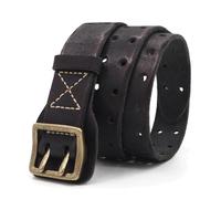 Karoukee Ceinture en Cuir Véritable Durable pour Homme, Ceinture Vintage avec Boucle en Laiton, Ceinture Décontractée à Double Boutonnage Emballée dans une Boîte Cadeau, Largeur 3.8 CM