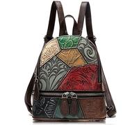 Karoukee Élégant Patchwork Mode Sac Portés Dos pour Femme, Sacs à Dos de Loisirs en Cuir Véritable Couleur Aléatoire Faits à la Main, Exclusif Unique Petit Sac à Dos pour Femme avec Poche Antivol