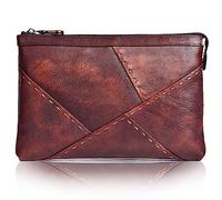Karoukee Grand Pochette de Poignet pour Homme, Sac à Main en cuir de vache tanné au végétal, Sacs Business Formelle Hommes Grand Portefeuille Polyvalent Mode Porte-documents