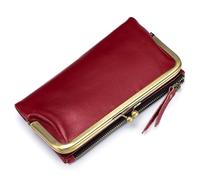 Karoukee Grand Portefeuille à 2 Volets pour Femme, Porte-Monnaie Femme en Cuir Ciré à l'huile, Porte-Carte de Crédit Blocage RFID avec Poche Kiss-Lock et 12 Fentes pour Cartes