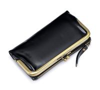 Karoukee Grand Portefeuille à 2 Volets pour Femme, Porte-Monnaie Femme en Cuir Ciré à l'huile, Porte-Carte de Crédit Blocage RFID avec Poche Kiss-Lock et 12 Fentes pour Cartes