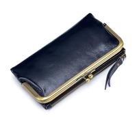 Karoukee Grand Portefeuille à 2 Volets pour Femme, Porte-Monnaie Femme en Cuir Ciré à l'huile, Porte-Carte de Crédit Blocage RFID avec Poche Kiss-Lock et 12 Fentes pour Cartes