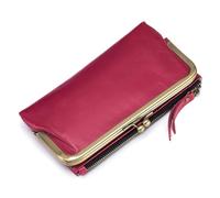 Karoukee Grand Portefeuille à 2 Volets pour Femme, Porte-Monnaie Femme en Cuir Ciré à l'huile, Porte-Carte de Crédit Blocage RFID avec Poche Kiss-Lock et 12 Fentes pour Cartes
