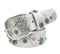 Karoukee Jolie ceinture tendance pour femmes pour jeans, pantalons et shorts, ceinture moderne en cuir mélangé PU et cuir de vachette avec rivets cloutés et cristal