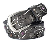 Karoukee Jolie ceinture tendance pour femmes pour jeans, pantalons et shorts, ceinture moderne en cuir mélangé PU et cuir de vachette avec rivets cloutés et cristal