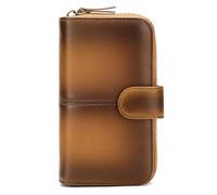 Karoukee Karouee Portefeuille en Cuir Véritable pour Femme - Portefeuille Bifold Vintage avec Blocage RFID - Porte-Cartes avec 10 Fentes à Cartes et 2 Fenêtres d'Identité(Marron-Café)