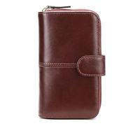 Karoukee Karouee Portefeuille en Cuir Véritable pour Femme - Portefeuille Bifold Vintage avec Blocage RFID - Porte-Cartes avec 10 Fentes à Cartes et 2 Fenêtres d'Identité(Rouge)